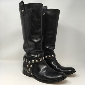 Frye Black Leather Studded Riding Boots 7.5 B